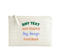 D&T Personalized Striped Accessory Pouch - Custom with Your Photo or Text - Versatile Cosmetic Bag, Pencil Case & Travel Organizer