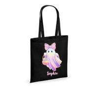 D&T Personalized Trick or Treat Bag for Girls | Custom Embroidered Name Halloween Candy Tote | Reusable Kids Trick-or-Treat Bucket for Toddler and Child (Black)