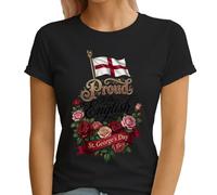 D&T Proud to Be English St George's Day Womens Tshirt L (14) Black