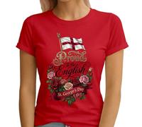 D&T Proud to Be English St George's Day Womens Tshirt M (12) Red