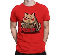 D&T Ramen Cat Anime Japanese Kitten Eating Noodles Funny Mens Womens T-Shirts Top#D3 Red M
