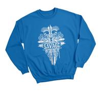 D&T Savage Skulls Mohawk Gothic Mens Graphic Sweatshirt Dark Aesthetic Edgy Style Jumper M Royal