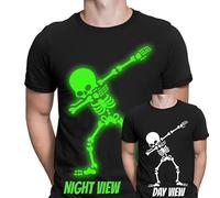 D&T Skeleton Dab Dance Glow in The Dark T-Shirt | Fun Halloween Graphic Tee for Men Women Teens & Kids Soft Cotton Black 7-8 Years