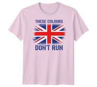 D&T These Colours Dont Run T-Shirt Distressed Union Jack Family Shirts - UK Flag British Patriotic Graphic Tee for Men, Women & Kids Unisex XL Light Pink