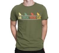 D&T Un Deux Trois Cat Gift for Cats Lovers Funny Novelty Mens Womens T-Shirts #TA-12 Military Green L