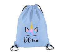 D&T Unicorn Personalised Text Back To School Kids Any Name Girls Boys Happy First Day At School Backpack Bag Back to School Supplies #BS Sky Blue PE Bag