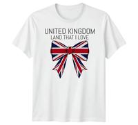 D&T Union Jack Bow T-Shirt | United Kingdom Land That I Love Tshirt | Patriotism Family T-Shirt | Men Women Kids British Pride Apparel 9-11 Years White
