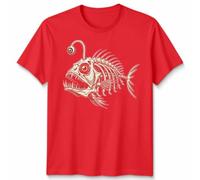 D&T Unisex Bone Fish Weird Skeleton Tshirt Funny Anatomy Fishing Graphic Tee Unisex S Red