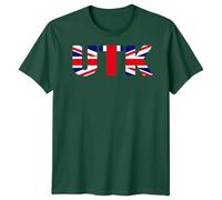 D&T UTK Union Jack T-Shirt for Men & Women | Unite The Kingdom T Shirt Great Britain British Flag Pride Graphic Tee | Unisex Patriotic Souvenir Top S Forest Green