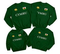 D&T Welsh Cymru Flag Badge Daffodils Family Saint Davids Day Sweatshirt St David Pride Childrens Kids Shirt Prince of Wales Jumper Boys Girls Rugby #STDD 4-5 Years Forest Green