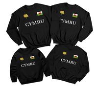 D&T Welsh Cymru Flag Badge Daffodils Family Saint Davids Day Sweatshirt St David Pride Childrens Kids Shirt Prince of Wales Jumper Boys Girls Rugby #STDD 9-11 Years Black