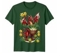 D&T Welsh Flag with Daffodils Idea St Davids Day Unisex Tshirt Unisex 3XL Bottle Green