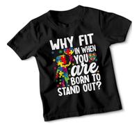D&T Why Fit in When You are Born to Stand Out Awareness Kids Tshirt 9-11 Years Black