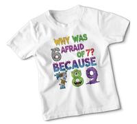 D&T Why was 6 Afraid of 7? Because 7 8 9 Funny Puns Jokes Kids T-Shirt Boys Girls Monster Robot Graphic Tee#2 7-8 Years White