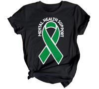 D&T Womens Green Ribbon Mental Health Awareness T-Shirt Top Anxiety Emotional Wellness Gift 2#MHA - 16