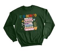 D&T Womens Stacked Books Mental Health Awareness Sweatshirt Jumper Anxiety Gift Emotional Wellness #MHA - L Forest Green