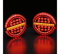 D-TECH 2Pcs 12V 24V Led Trailer Rear Lights,Hamburger Truck Tail lights,Brake Stop Light,Dynamic Turn Signal Indicator Lamp Truck Lorry RV Caravan Vans LED Round Hamburger Tail lights,ECE Approval