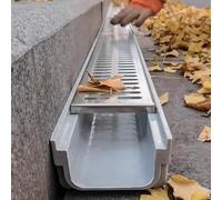 d Trench Drain Kit with Stainless Steel Cover 10cm Narrow French Channel Drain for Walkway Courtyard Downspout Gutter System (10x4x60cm)