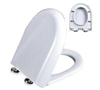 D/U-Shaped Toilet Seat, Quiet and Slow Close Toilet Lid and Seat, Urea-Formaldehyde, One-Click Quick Release, Easy to Install & Clean, Adjustable Hinges, White, 02F, 44x36cm