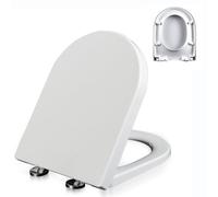 D/U-Shaped Toilet Seat with Quiet and Slow Close Toilet Lid and Seat, One-Click Quick Release, Easy to Install and Clean, Adjustable Hinges, White PP Material, 02A, 45x36.5cm