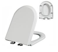 D/U-Shaped Toilet Seat with Quiet and Slow Close Toilet Lid and Seat, One-Click Quick Release, Easy to Install and Clean, Adjustable Hinges, White PP Material, 02D, 44x35.5cm