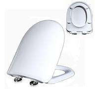 D/U-Shaped Toilet Seat with Quiet and Slow Close Toilet Lid and Seat, One-Click Quick Release, Easy to Install and Clean, Adjustable Hinges, White PP Material, 02H, 45x37cm