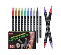 D-ual-End Temporary T-attoo Markers For Skin - 10 Body Art Markers For Kids And Adults Tat-too Pens, Washable Art Supplies Arts Marker Pens For Party Festival Dress Up