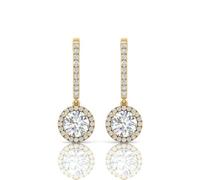 D/VVS 1.00 CT ROUND DIAMOND DANGLE DROP EARRINGS FOR WOMEN IN YELLOW GOLD
