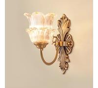 d Wall Sconce Bathroom Vanity Light Fixture Over Mirror, Retro Indoor Wall Lamp with Flower Glass Shade, Brushed Brass Wall Mount Lights for Living Room Corridor Bedroom Stairs