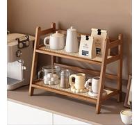 D-werack Wicker-Look Coffee Station Organizer, Bamboo Mug Holder Countertop, Kitchen Counter Shelf for Tea Coffee Bar Accessories, Matcha Stand, Cup Display, Condiment Storage Rack, 2 Tier, Brown