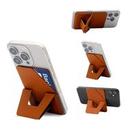D.Y.A Phone Tripod Wallet for iPhone,Lightweight & Portable Stand,Strong Magnetic Phone Card Holder Fit 2 Cards & 3 Viewing Angles & Stain-Resistant Vegan Leather Stand, brown