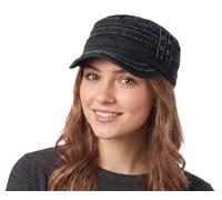 D&Y Unisex Cotton Distressed Layered Frayed Cadet Military Cap, Dark Gray, One size