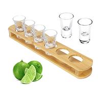 D&Z 1 oz Shot Glasses with Holder, Bamboo Wooden Tray, 6 Heavy Base Shot Glasses for Whiskey/Vodka/Tequila/Cocktail/Soju, Serving Tray, Good Helper for Bar/Restaurant/Party