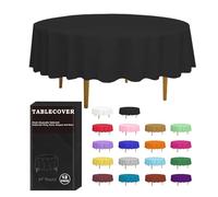 D&Z 12 Pack Black Plastic Tablecloth Table Cloth 84" Round Disposable Table Cover for Party Birthday Wedding Christmas Thanksgiving