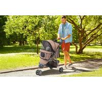 PawHut Dog Stroller, 3 Wheels Foldable Cat Dog Pram with Cup Holder, Storage Basket, Pet Stroller for Small Miniature Dogs, Brown