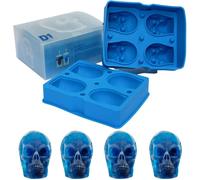 D1 Skull Ice Cube Moulds | Halloween Silicone Moulds - 4 Pack Blue - Large 3D | Perfect Halloween Drink Accessories | Silicone Skull Moulds as Halloween Gifts for Women & Men