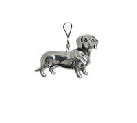 D12 Dachshund Dog English Pewter Emblem Mobile Phone Charm, 4cm Cord, Gift Packed