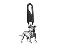 D17 Staffie Staffordshire Bull Terrier Dog fine English Pewter on a Black snap Detachable Zipper Pulls for Bags Repair, Universal Zip Head Buckle Pendant for Jacket & Down Coat
