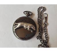 D19 Greyhound polished black case mens GIFT quartz pocket watch fob made in sheffield