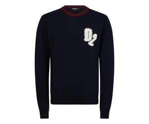 D2 Wool Pullover - male - Dsquared2 - Round-neck Knitwear - Blue - L - Knitwear L