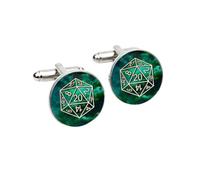 D20 Dice Cufflinks | Green Galaxy Tabletop RPG Gift for Men, Gamers & Geeks | Polyhedral Die Accessory for TTRPG & Groomsmen