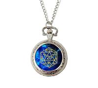 D20 Dice Pocket Watch - Silver Fantasy Role-Playing Game Watch with Blue Design | Gift for Tabletop Gamers, Game Masters & Fantasy Fans | Geek Accessory for Him or Her