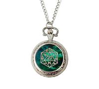 D20 Dice Pocket Watch - Silver Fantasy Role-Playing Game Watch with Green Design | Gift for Tabletop Gamers, Game Masters & Fantasy Fans | Geek Accessory for Him or Her