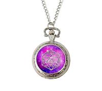 D20 Dice Pocket Watch - Silver Fantasy Role-Playing Game Watch with Purple Design | Gift for Tabletop Gamers, Game Masters & Fantasy Fans | Geek Accessory for Him or Her