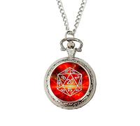 D20 Dice Pocket Watch - Silver Fantasy Role-Playing Game Watch with Red Design | Gift for Tabletop Gamers, Game Masters & Fantasy Fans | Geek Accessory for Him or Her
