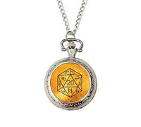D20 Dice Pocket Watch - Silver Fantasy Role-Playing Game Watch with Yellow Design | Gift for Tabletop Gamers, Game Masters & Fantasy Fans | Geek Accessory for Him or Her