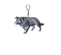 D22 Border Collie Dog English Pewter Emblem Mobile Phone Charm, 4cm Cord, Gift Packed