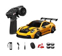 D24 1:24 RC Drift Car for Adults, 2.4G Full Proportional 4WD High Speed Drift Racing Car with Gyro Stability, Dual-Mode Tires & LED Lights(Q1/Racing Yellow/D24-03)
