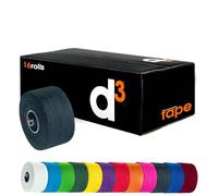 d3 AST Athletic Sports Strapping Tape - Pack of 16 Rolls, 38mm x 13.7 - Hand Tearable Zinc Oxide Joint Support Ankle, Wrist, Knee, Shoulder, Fingers (Black)