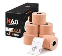 d3 K6.0 Kinesiology Tape 5cm x 6m Beige - 6 Rolls Water Resistant Hypoallergenic Kinetic Tape for Knee Pain, Shoulder, Back & Muscle Support - Injury Recovery & Sports Tape Strapping